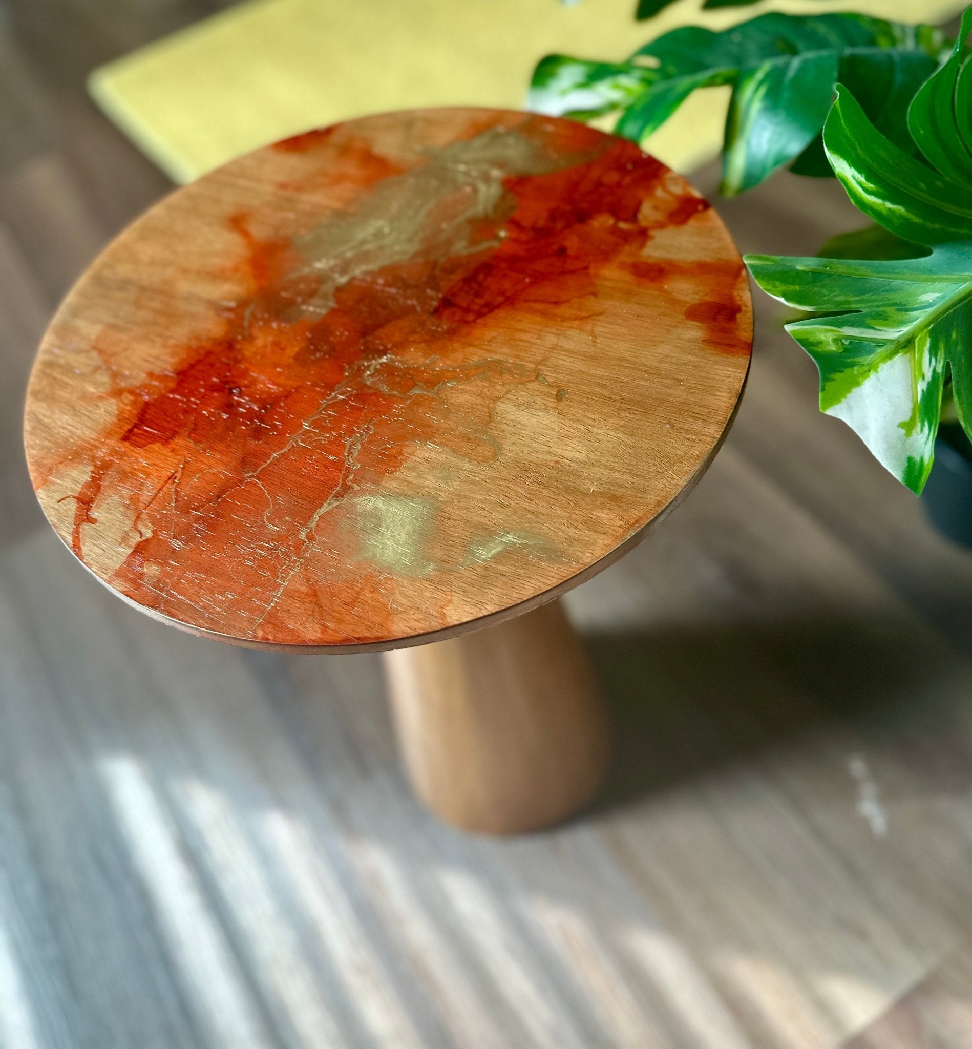 Warm Red and Gold End Table - Bragg About It Artistry